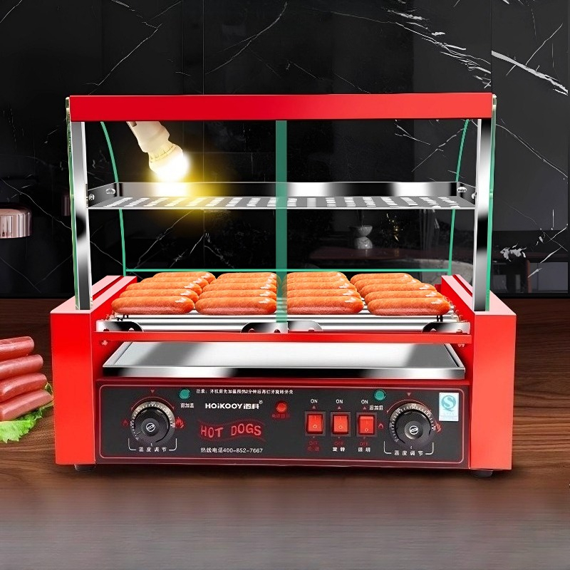 Hot Dog Press - Commerciële 7-tube worstgrillmachine 1050W dubbele temperatuurregeling